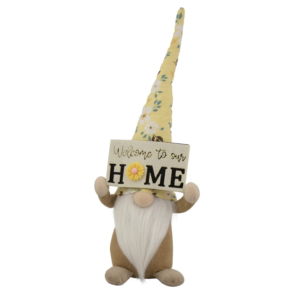 4510 Spring Sunflower Hat Gnome with Home Sign, 15.25", Yellow